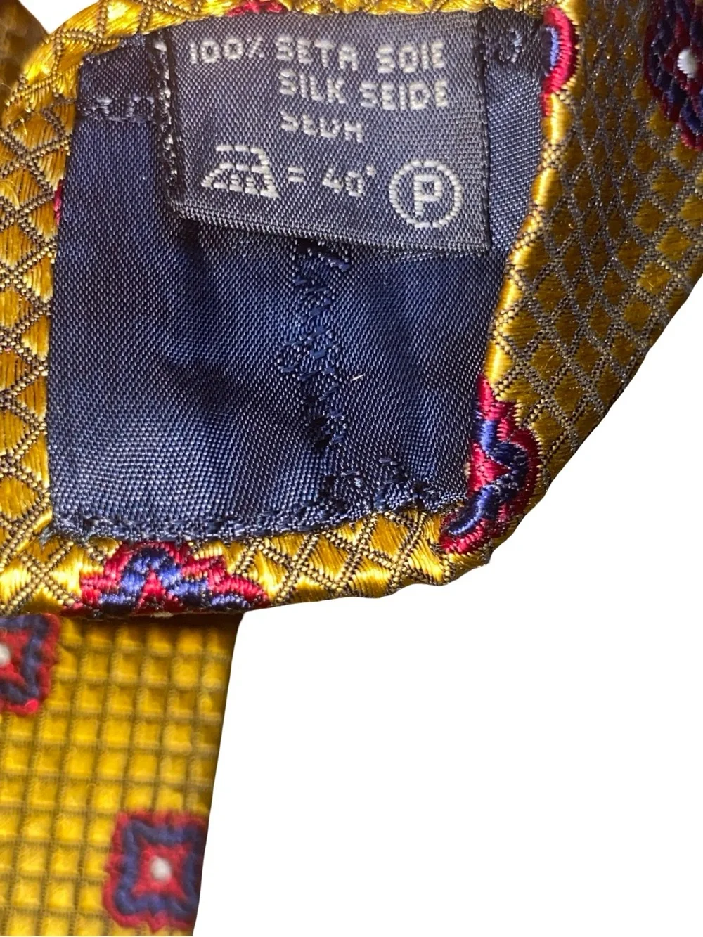 Ermenegildo Zegna Silk Tie Gold Yellow Geometric Medallion Made In Italy Luxury